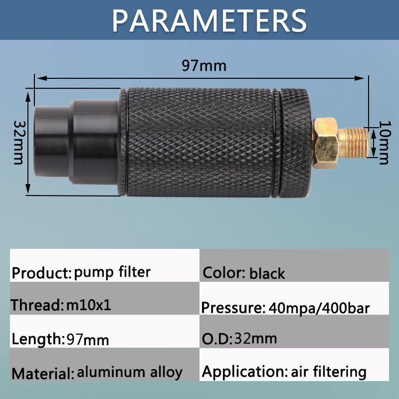 Filtro de compresor de aire de bomba de alta presión M10x1, separador de agua y aceite negro, filtro de aire 40Mpa, conector rápido de 8MM