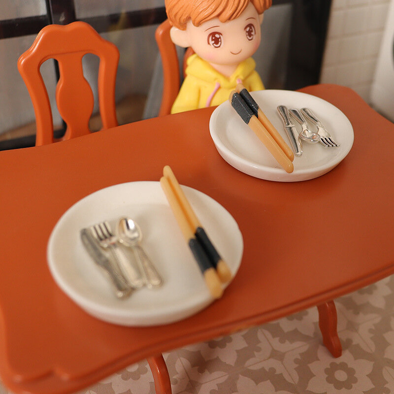 1set Dollhouse White Tableware Chopsticks Mini Simulation Kitchen Dishes Miniature Food Toys Shooting Props For Doll House Decor