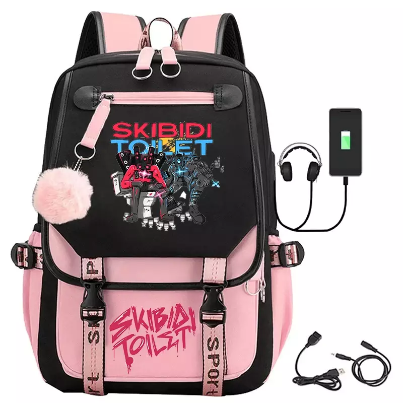 Skibidi-mochila con carga Usb para juegos de niños y niñas, morral escolar para ordenador portátil, para exteriores, bolsa de viaje de alta calidad