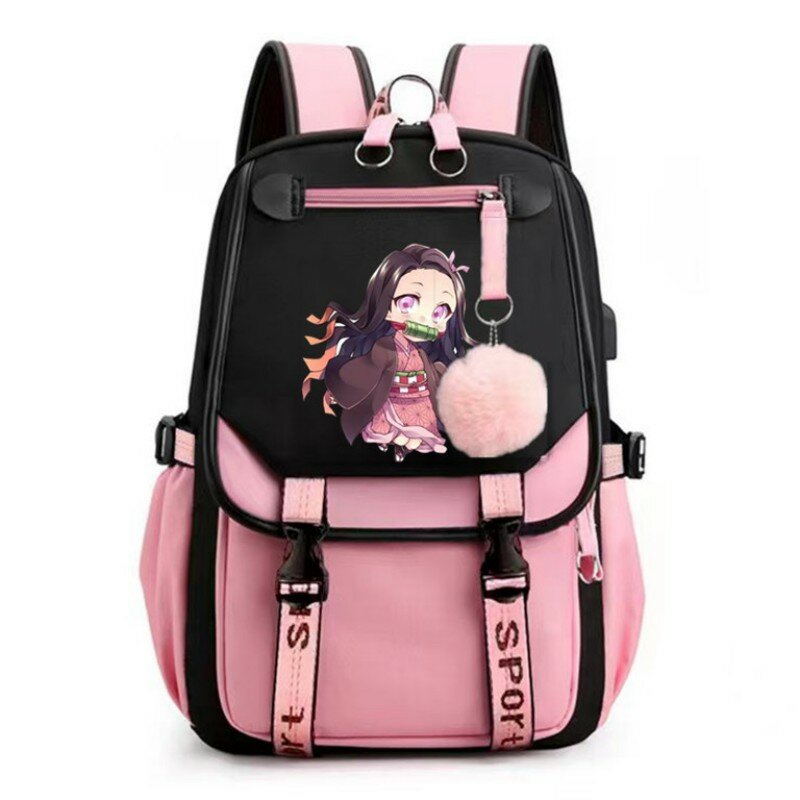 Kamado nezuko女性用多層アニメコスプレバックパック、ユニセックススクールバッグ、漫画のブックバッグ、ラップトップ旅行リュックサック、学生用アウトドアバッグ