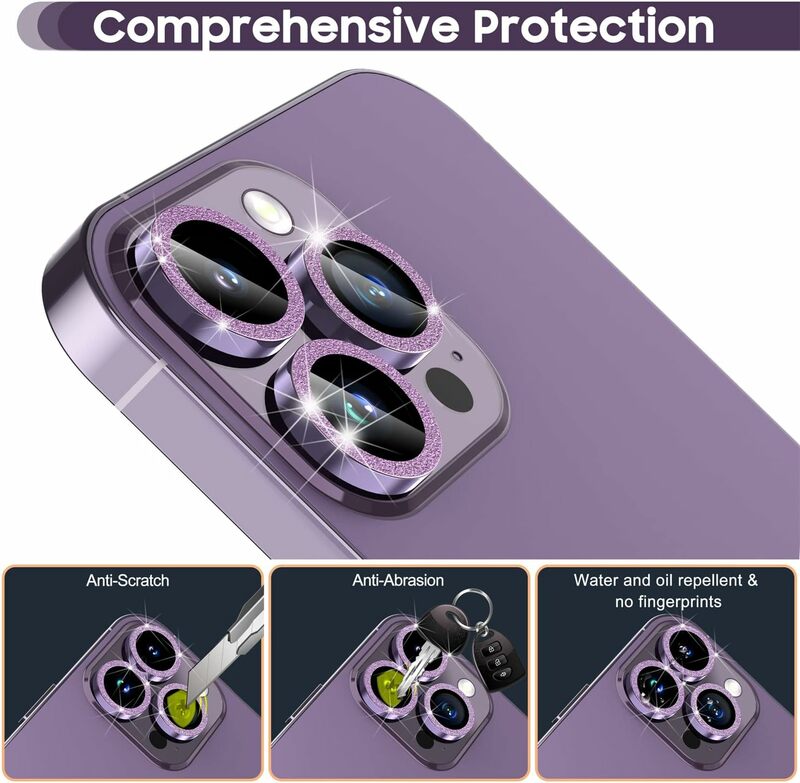 Glitter Bling Metal Glass Camera Lens Protector, Telefone Ring Lens Cover para iPhone 15, 14, 13, 11 Pro Max, Plus, 12 Mini, 15Pro, 14Pro, Hot