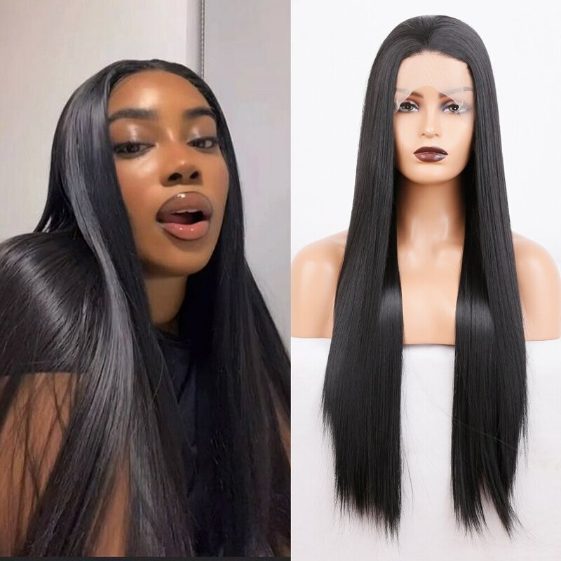 Synthetic Lace Front Wig Long Straight Hair Lace Wigs for Women with Baby Hair Heat Resistant Party Cosplay Wig Black Blonde Use