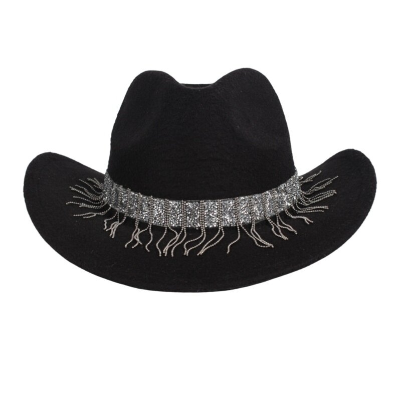 Banda sombrero PU para mujer, cinturón sombrero con borlas brillantes para fiesta, cinturón decoración