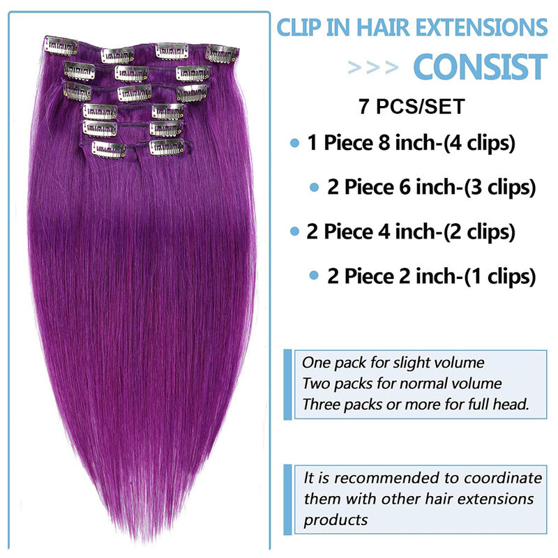 Réinitialisation in Hair Extensions, Real Human Hair, Double Trame, Seamless réinitialisation ins, Lila Purple Document Hair, Cosplay Extensions