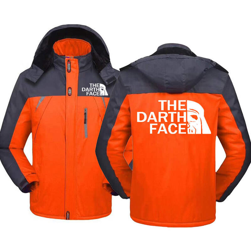 Winter New Down Hoodie Coat THE DARTH FACE Logo Print Men Down Colorblock Jacket Customizable Logo Men Warm Jacket High Quality