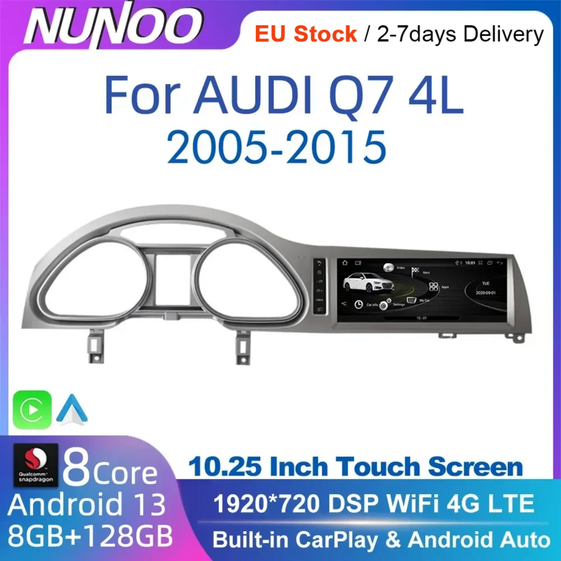 Autoradio Android 13, 8 Go/128 Go, Navigation GPS, DSP, WiFi, MMI, 2G/3G, Lecteur Stéréo pour Voiture Audi Q7 4L (2005-2015)
