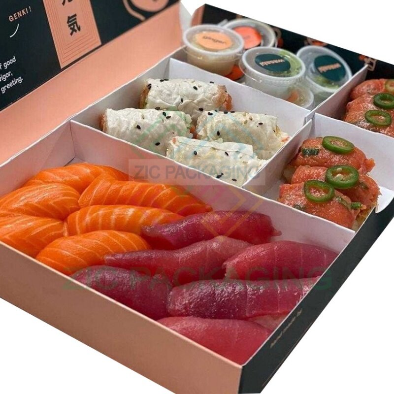 Takeaway Lunch Box com Divisor, Biodegradável, Papel de Grau Alimentício, Personalizado, Descartável, Japonês Sushi Takeout, Produto