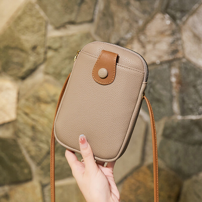 حقيبة كروس من الجلد الطبيعي للنساء ، حقائب هاتف محمول صغيرة ، محمولة وعصرية ، متعددة الاستخدامات ، كتف واحد ، صيف ، جديد ،