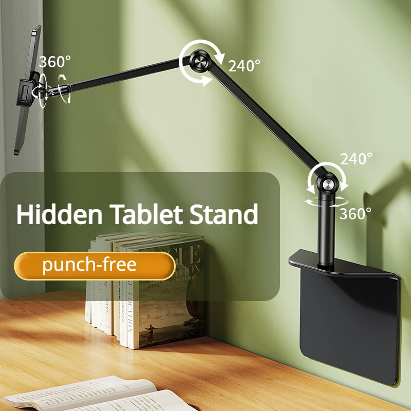 Oatsbasf Hidden Bedside Tablet Phone Stand Holder 990° Rotate Insertable Slit Clip-On Phone Bracket Tablet Mount for Sofa Desk