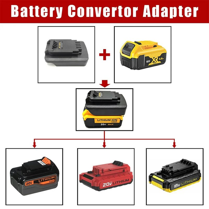 Bateria Adaptador para Dewalt, Bateria de Lítio, Convertido para Black & Decker Porter Cable, Stanley 18V 20V Bateria Ferramenta