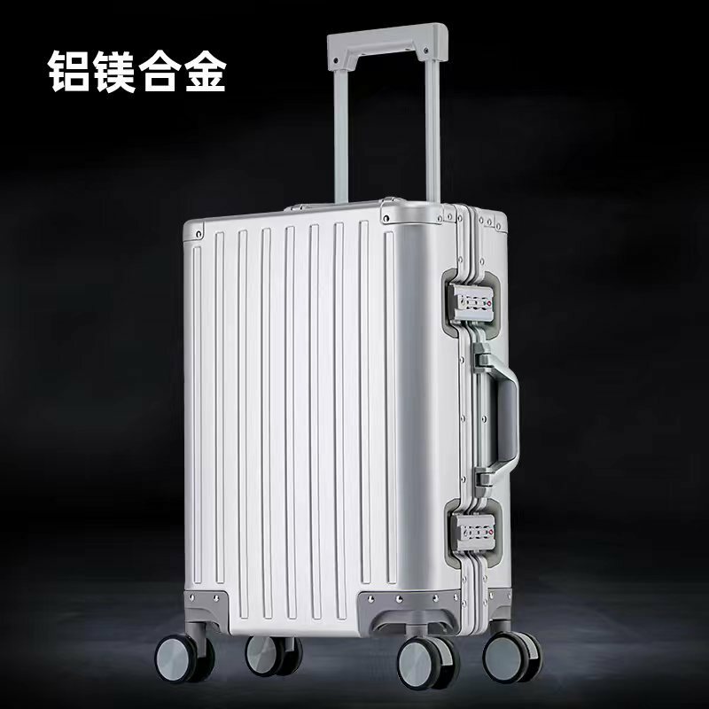 Fashion All aluminum Luggage Men's and women's 24 "100% Aluminum carry on pull bar Suitcase Box 20" Boarding travel metal case