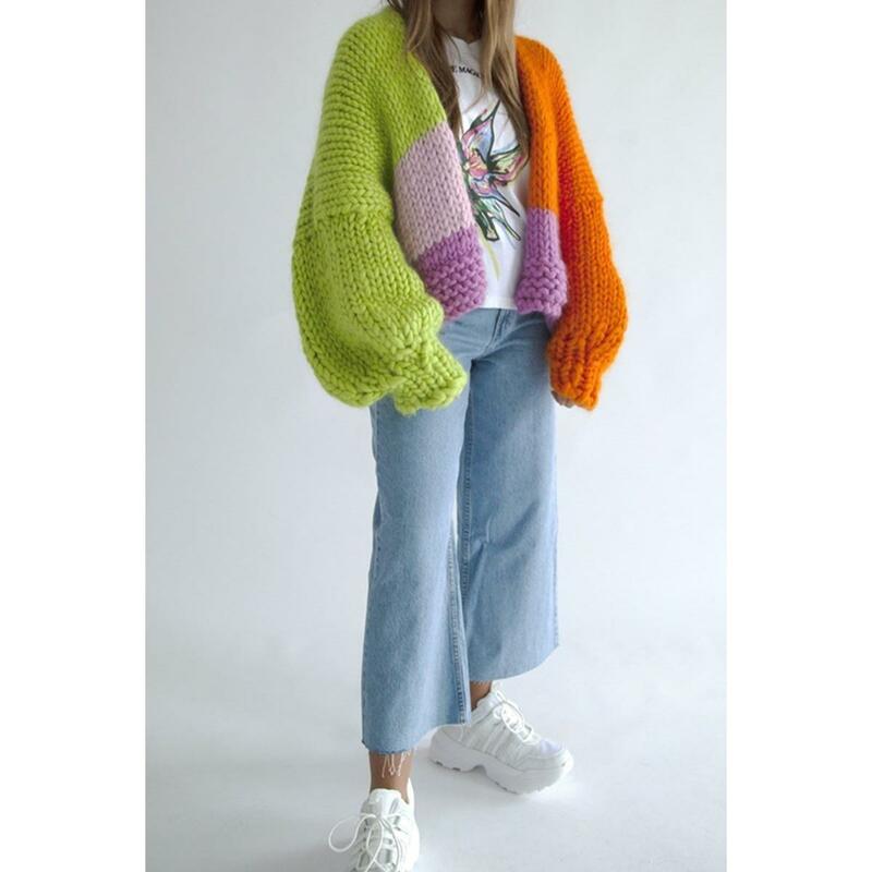 여성 컬러 스웨터 가디건, 브이넥 니트 코트, 가을 겨울