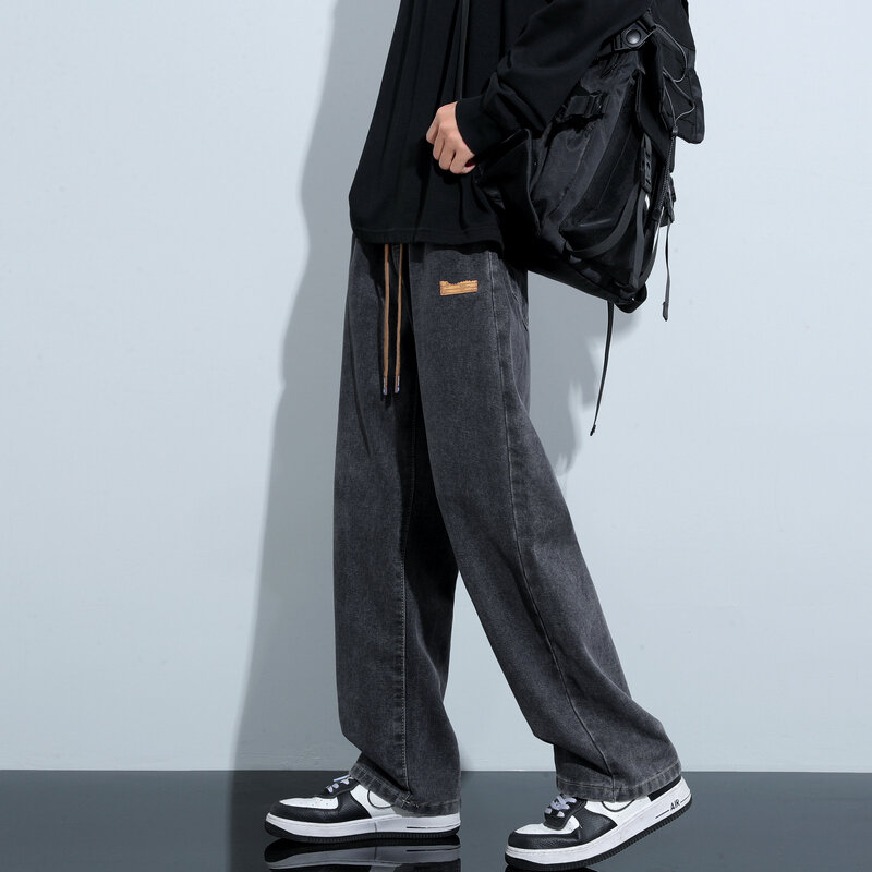 Jeans preto coreano masculino, calça jeans que combina com tudo, streetwear simples, casual, reto, alta qualidade, novo, masculino, 2024