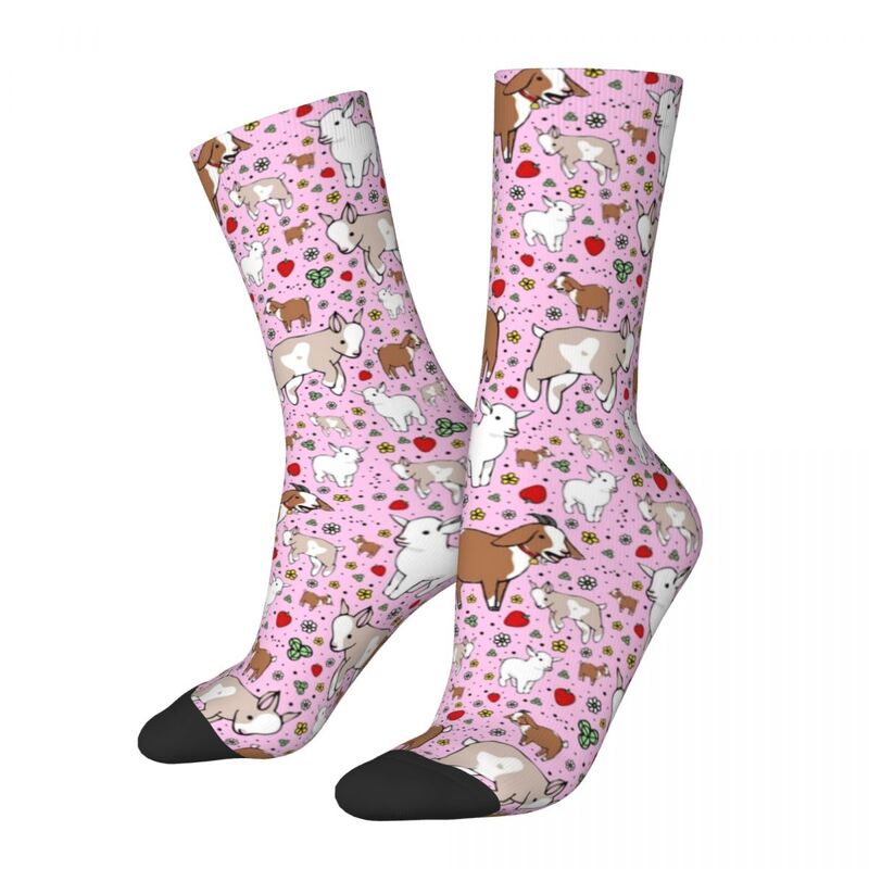 Winter Warm Harajuku Men's Women's Floral Goats In Pink Socks Animal Breathable Crew Socks