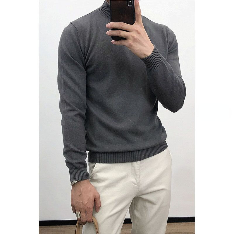 Maglione camicia fondo mezzo dolcevita stile coreano Casual Slim tinta unita autunno e inverno maglione lavorato a maglia da uomo