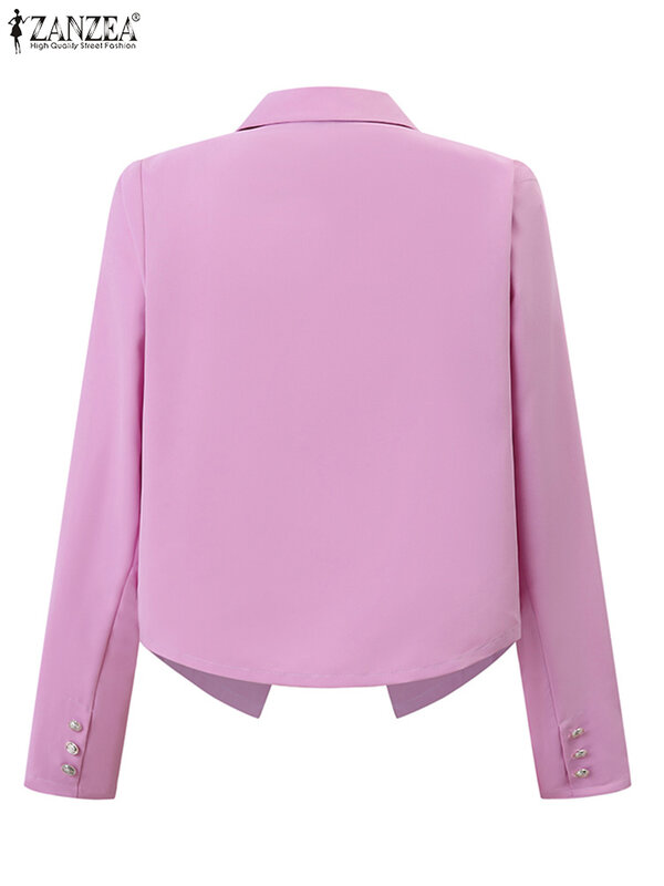 ZANZEA 여성용 빈티지 가을 라펠 칼라 재킷, 단색 블레이저, 2023 캐주얼 버튼 장식, 크롭 코트, 시크 아우터, 패션