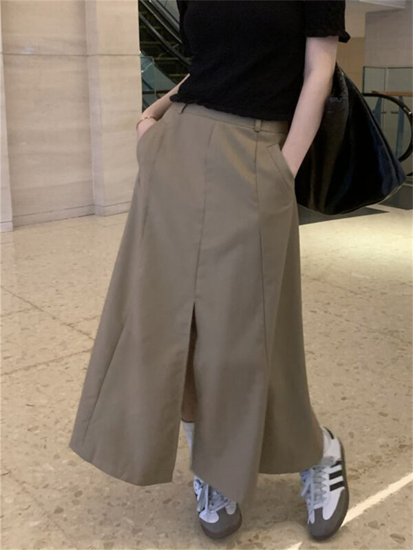PLAMTEE Work Wear Maxi Skirts Women Chic Loose Office Lady A-Line Fashion Autumn 2023 OL High Street Slim Solid Minimalist
