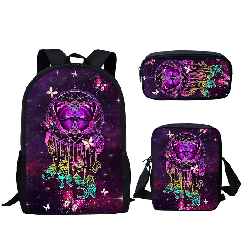 Belidome Print 3Set School Bags Dreamcather Butterfly Bookbag for Teen Girls Casual Backpack for Kids Schoolbag Mochila Escolar