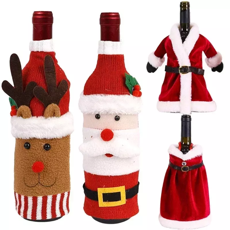 Christmas Wine Bottle Cover Set Santa Snowman Woven Wine Bottle Bags For Christmas Party Dinner Table Decorations New Year Gifts