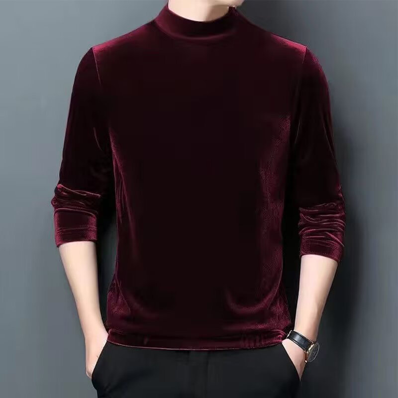 Intimo termico uomo caldo Casual elasticità camicie di velluto mezzo dolcevita Pullover manica lunga maglione camicetta top Slim t-shirt