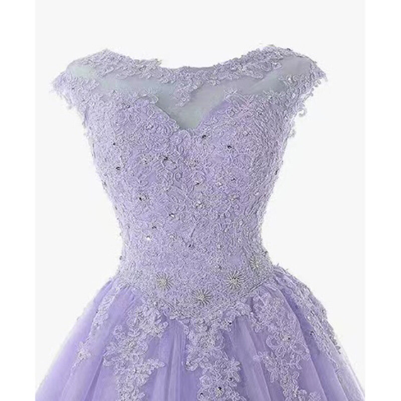 Brokatowe liliowe sukienki księżniczki Quinceanera koronki z kryształkami suknia balowa z aplikacjami na 15 urodziny bal suknia na konkurs piękności przedsionek