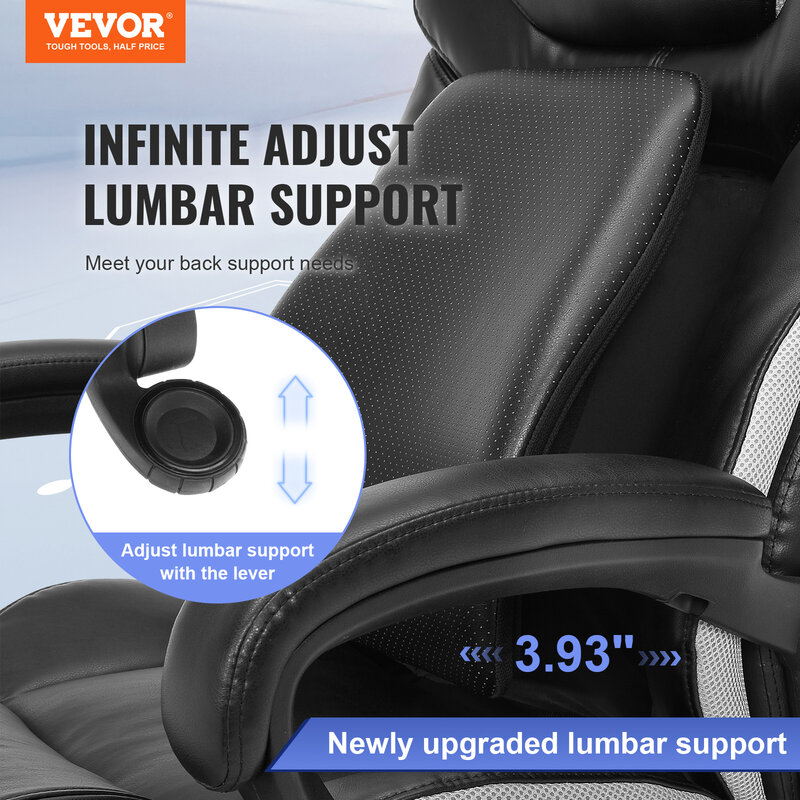 VEVOR-Cadeira de escritório executivo resistente com ponta, apoio lombar ajustável, couro PU, suporte ergonômico, encosto alto