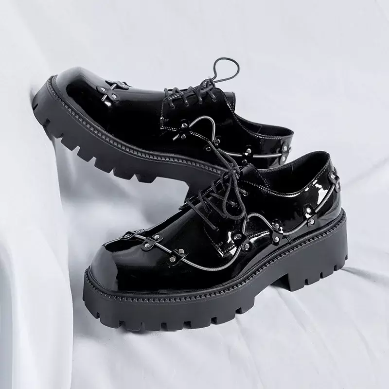 Zapatos Derby de suela gruesa para hombre, calzado informal de negocios, de cuero, color negro, estilo británico, 2024