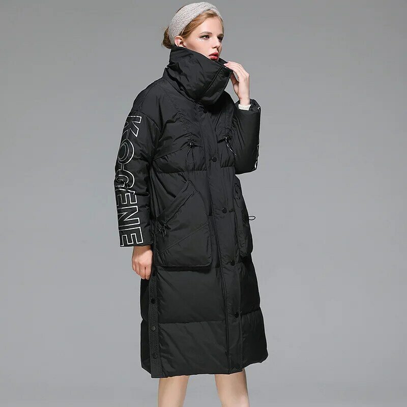 2022 inverno jaqueta feminina quente à prova de vento longo pato branco para baixo puffer jaqueta casual quente ski hoodies casacos