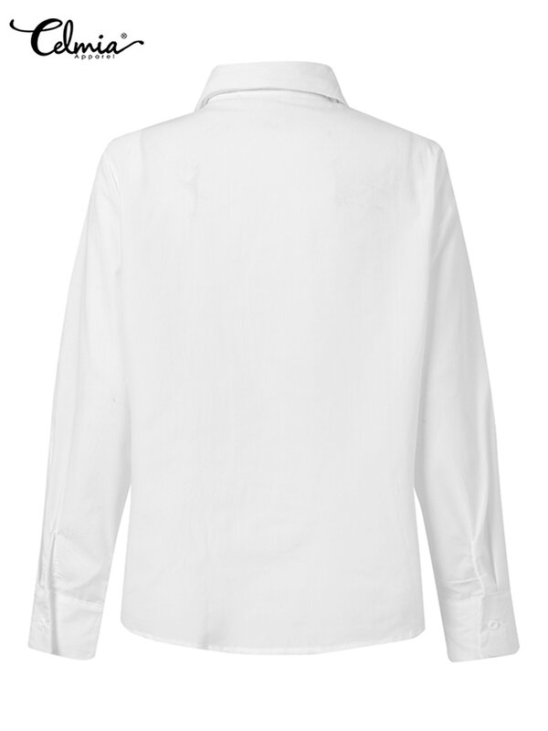 Celmia elegancki biały koszule 2022 moda damski krawat z kokardką z długim rękawem topy w stylu Casual, imprezowa bluzka letnia tunika solidna Blusas Femininas