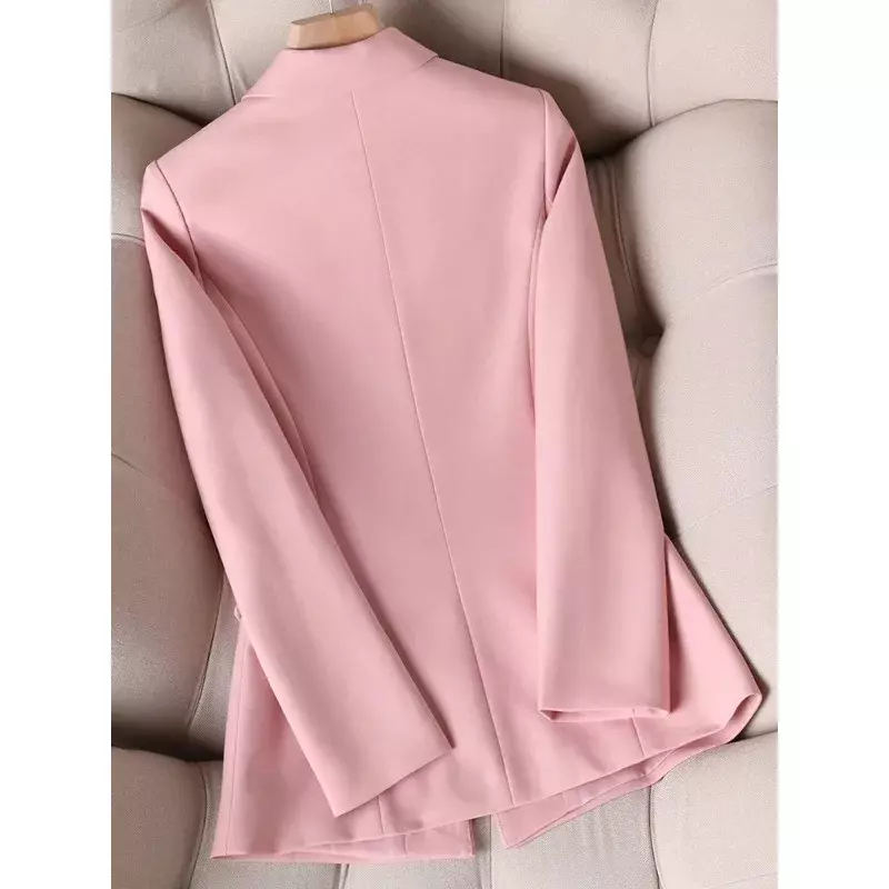 Jaket kantor wanita, mantel kerja bisnis Wanita Mode musim semi musim gugur merah muda putih ramping Blazer lengan panjang kancing tunggal