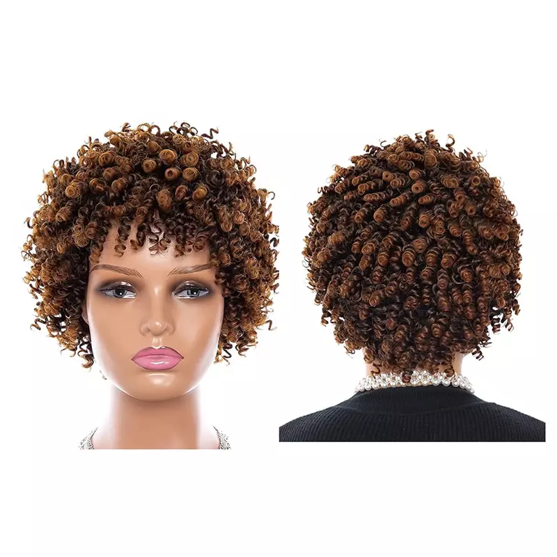 Krótkie kręcone peruki afro z grzywką dla kobiet Perwersyjne kręcone peruki syntetyczne dla czarnych kobiet Peruki z kręconymi włosami Idealne do codziennego użytku