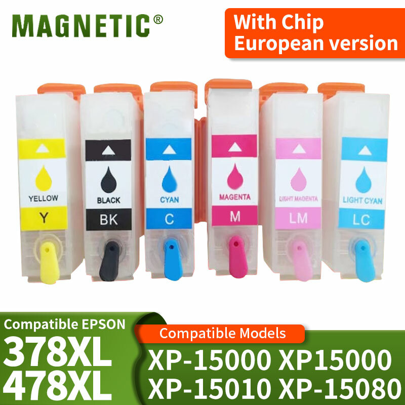Cartucho de tinta recarregável com chip para impressora Epson, versão europeia, T378XL, T478XL, XP-15000, XP15000, XP-15010, XP-15080