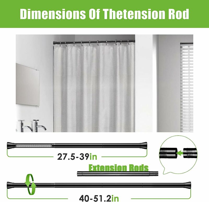 28 To 48 / 33 To 59inch  Black White Adjustable Curtain Rod Spring Curtain Rods No Drilling Expandable Pressure Closet Kitchen