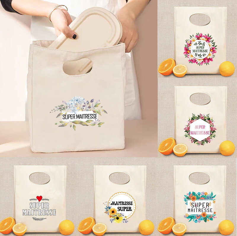 2023 Canvas Lunch Dinner Bags Print Handbag Picnic Travel Breakfast Box Lunchbox School Child Thermal Bag Tote Food Door Pouch