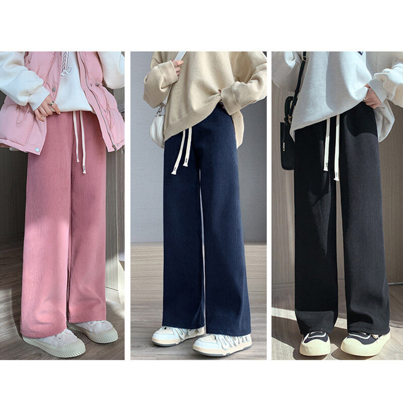 Женские длинные брюки на весну и осень, женские брюки с эластичным поясом и широкими штанинами, 2023 повседневные женские длинные брюки, брюки