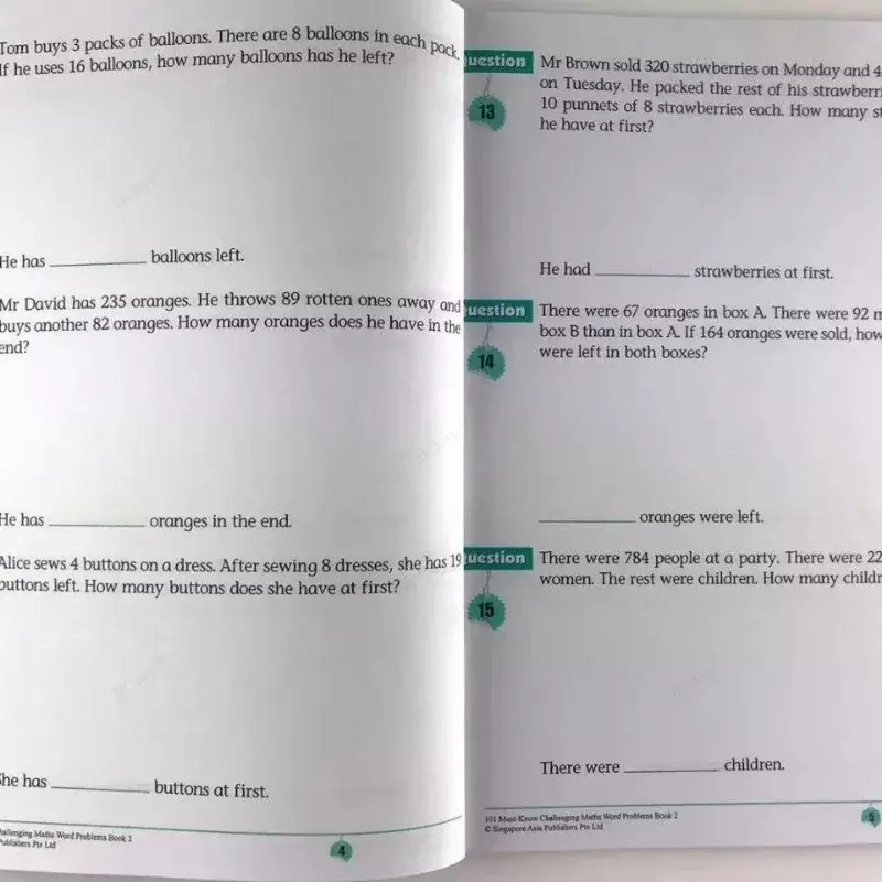 Math Practice Math Book, Desafiante, Matemática, Problemas de Palavras, Singapore Primary School, Grade 1-6, Inglês Book, 6 Books Set, 101