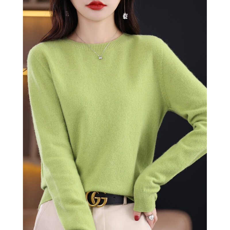 2023 New Cashmere  Basic Top Long Sleeve Women O-Neck Knitted Sweater 100% Pure Merino Wool Pullover Clothing Knitwear