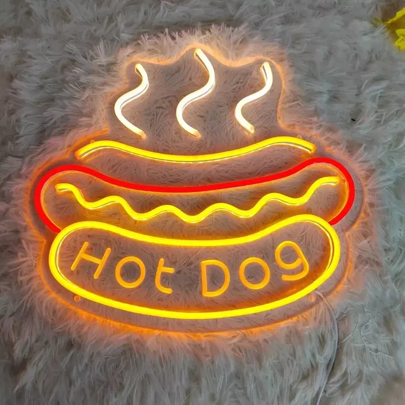 Fries Neon Sign Hot Dog Hamburger Pizza Bolo Donuts Lâmpadas LED Neon Iluminação USB Party Restaurant Loja Decoração do quarto Kawaii