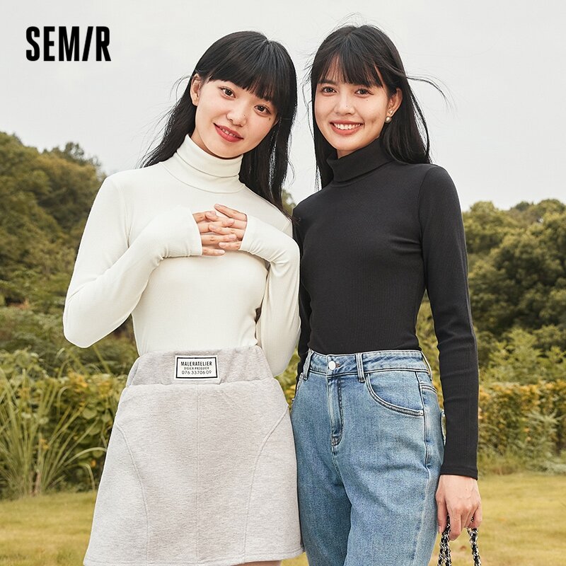 Semir – T-Shirt à manches longues et col haut en velours solide pour femme, Slim, à la mode, collection hiver 2022