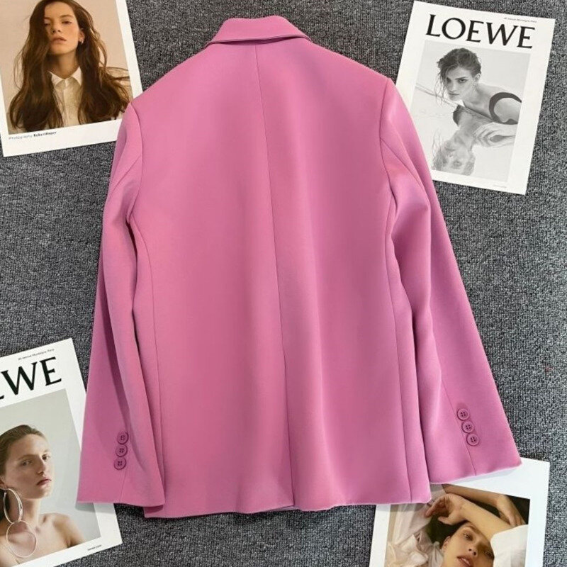 Women New Korean Solid Color Fashion Casual Long Sleeve Double-breasted Streetwear Office Lady Blazer Vintage Coat Top