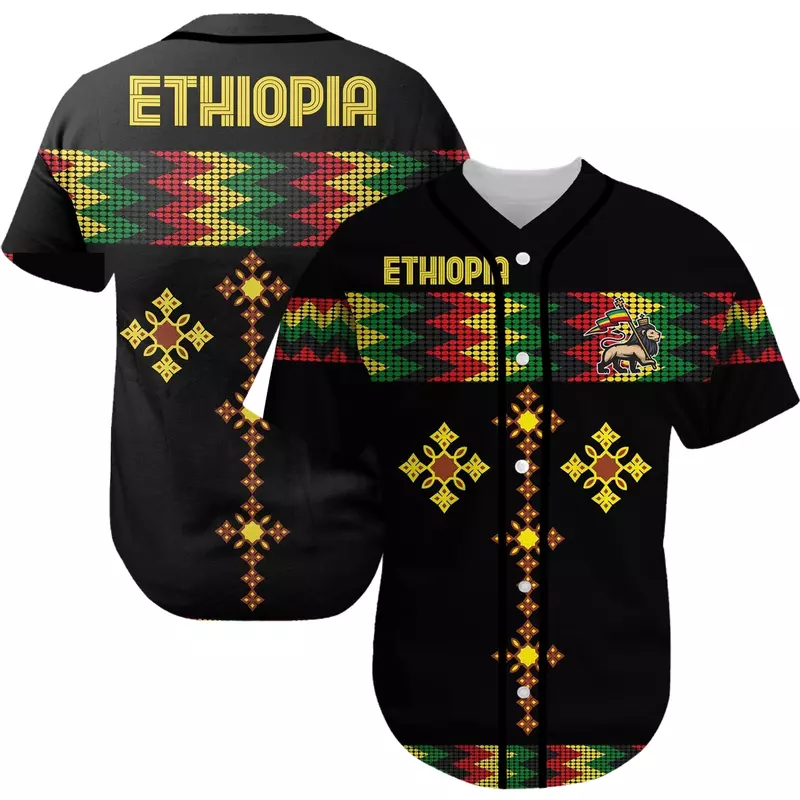 Afrique Comté L'éthiopie Indigènes Reggae Lion Tatouage 3dprint D'été Harajuku Décontracté Drôle Maillot De Baseball Chemises Manches Courtes X1