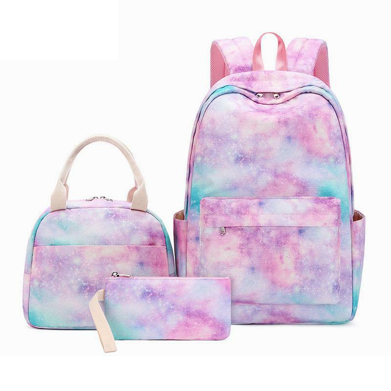 New Three-piece Backpack Girl's Starry Sky Graffiti Printed Schoolbag For Primary School Students Lightweight Water School Bags