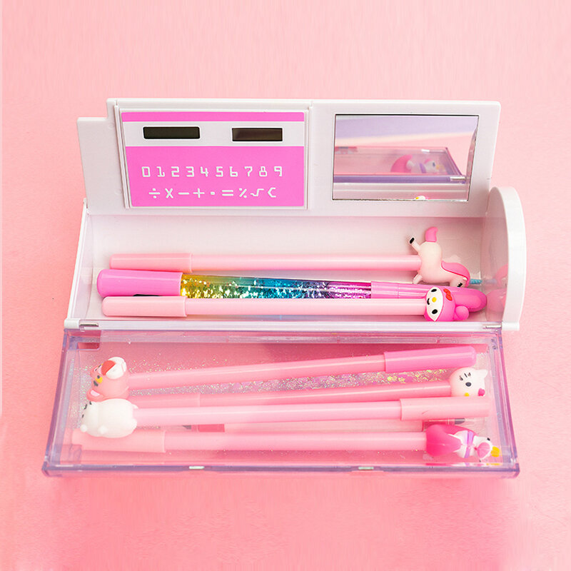 NBX  Kawaii Hard Pencil Cases Anime Multi-Function Quicksand Creative Pen Box Stationery For Loved School Supplies Pink Girl Boy