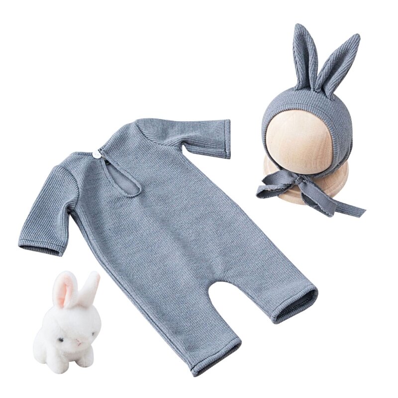 Y1UB 赤ちゃんの写真撮影小道具ウサギの衣装ジャンプスーツ帽子セットシャワーパーティー写真小道具