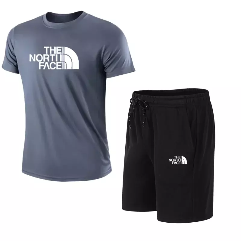 Setelan kaos lengan pendek pria, Musim Panas 2024 kaus + celana pendek Set olahraga motif santai modis lengan pendek setelan Jogging