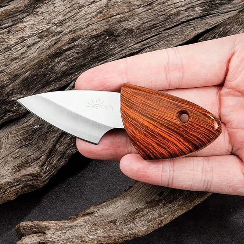 Mini cuchillo portátil de bolsillo con mango de grano de madera, cuchillo de utilidad, herramientas de Camping al aire libre, cortador de papel de papelería multifuncional