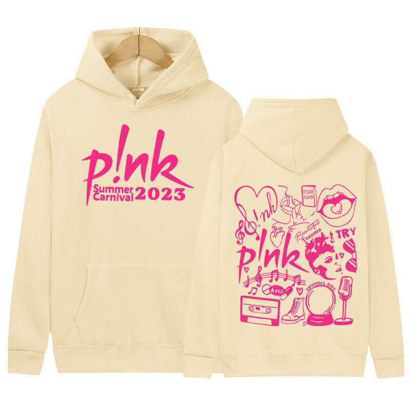 P!nk-moletom com capuz Harajuku para homens e mulheres, cantora rosa, roupas estéticas, pulôver com capuz, tour de carnaval, retrô, moda verão, 2023