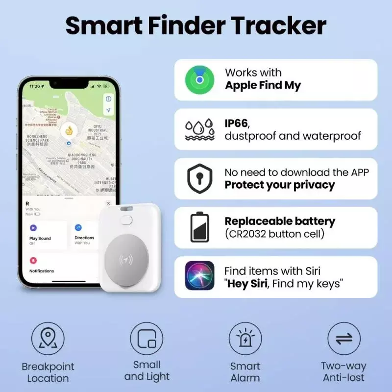 Смарт-трекер, устройство защиты от потери, определение местоположения в воздухе, двухсторонний поиск сигнала тревоги для AirTag, сумки, ключей, домашних животных, идентификатор для Apple iOS