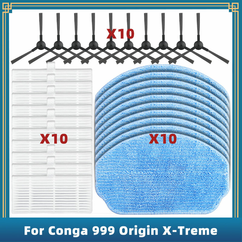 Compatible For Cecotec Conga 999 Origin X-Treme Genesis, Muhler Bobby 1 Replacement Spare Parts Side Brush Hepa Filter Mop Pad
