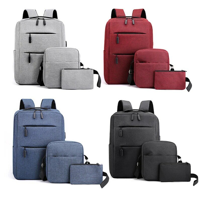 Tas punggung kapasitas besar, tas komputer laptop setelan 3 potong, tas sekolah kapasitas besar, tas ransel siswa sekolah menengah pertama modis